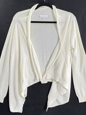 BRYN WALKER Women Open Front Sharkbite Hem Sweater Long Sleeve Sz S Ivory 81-16